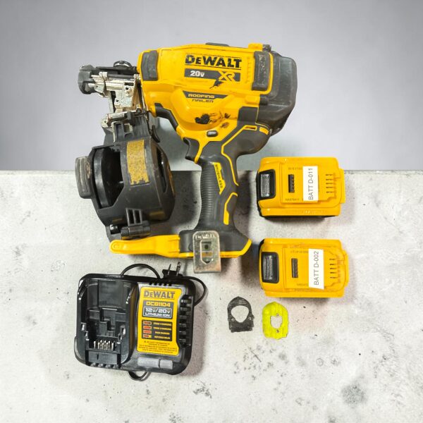 DeWalt 20V XR Brushless Coil Roofing/Siding Nailer – Trim & Siding Adapters, 2 Batteries & Charger SRT-0019