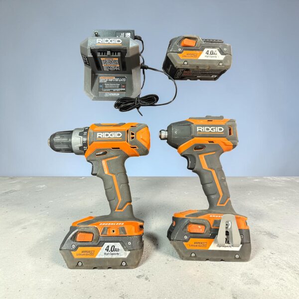 RIDGID 18V Drill & Impact Driver Kit — 3 Batteries + Charger/Case SRT-