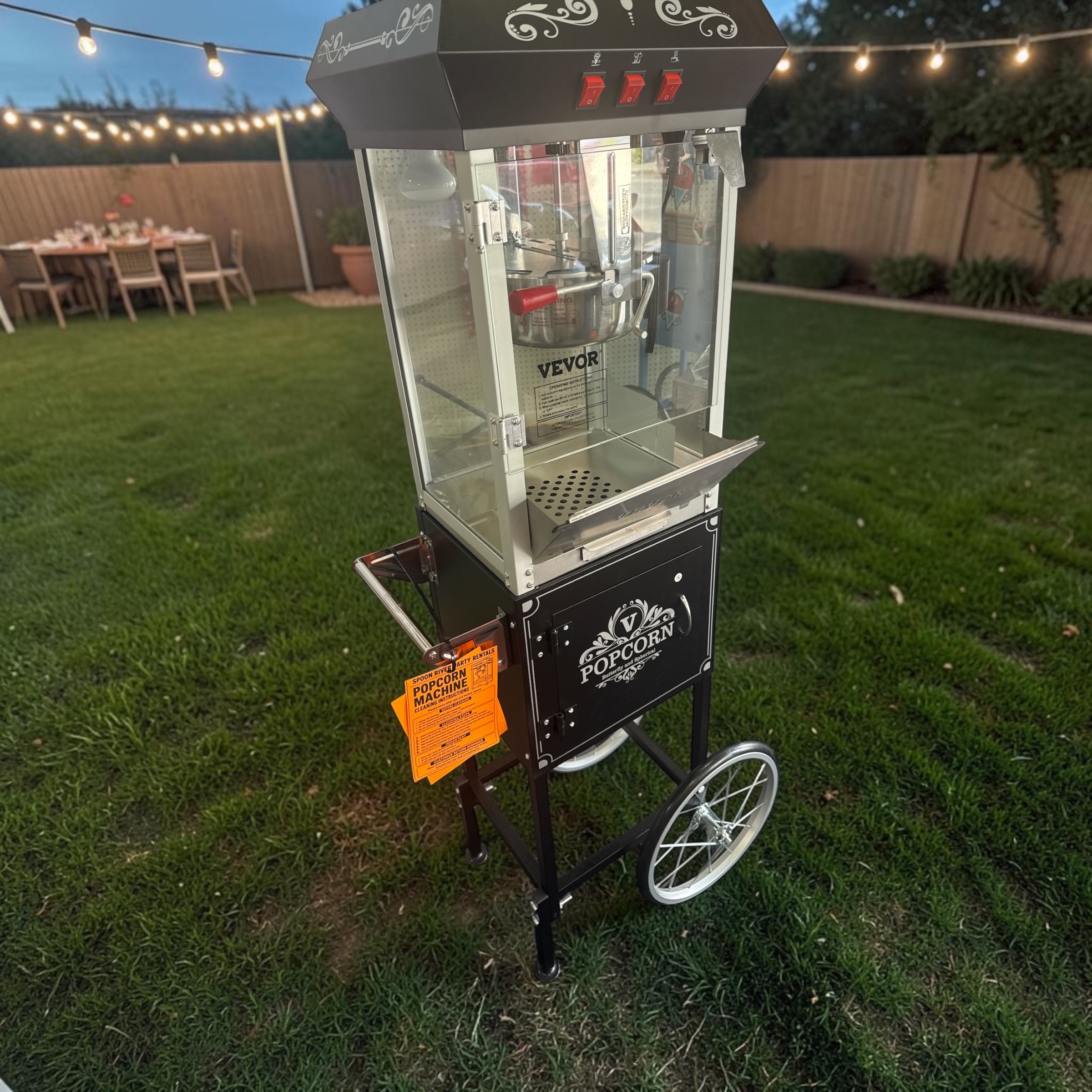 MOVIE‑NIGHT POPCORN MACHINE (8 oz.) on wheeled cart SRP-1001 MOVIE‑NIGHT POPCORN MACHINE (8 oz.) on wheeled cart SRP-1001