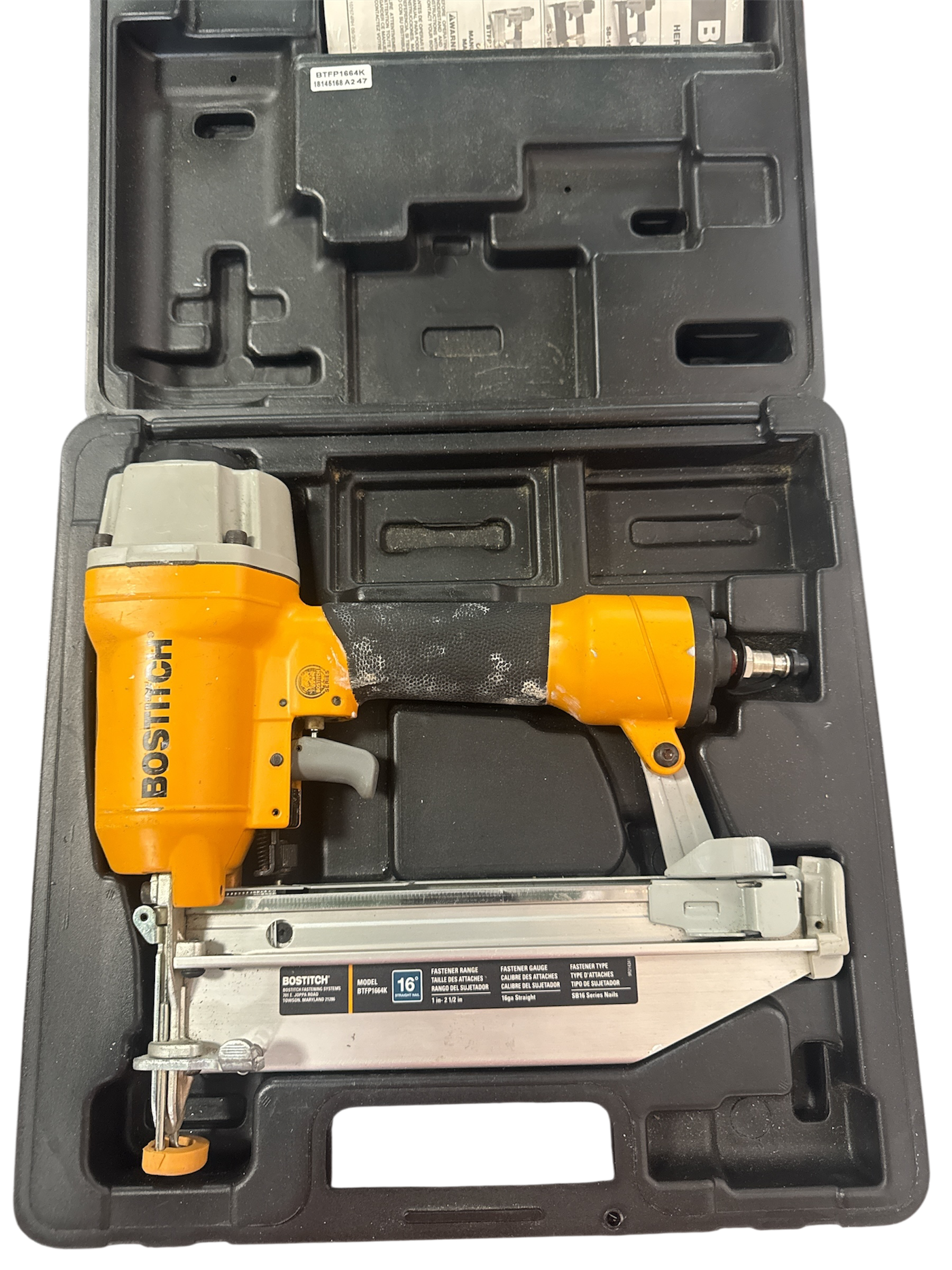 Air Finish Nailer-16 Ga. (Bostitch) SRT-0160 includes 50ft. Hose and Compressor Air Finish Nailer-16 Ga. (Bostitch) SRT-0160 includes 50ft. Hose and Compressor